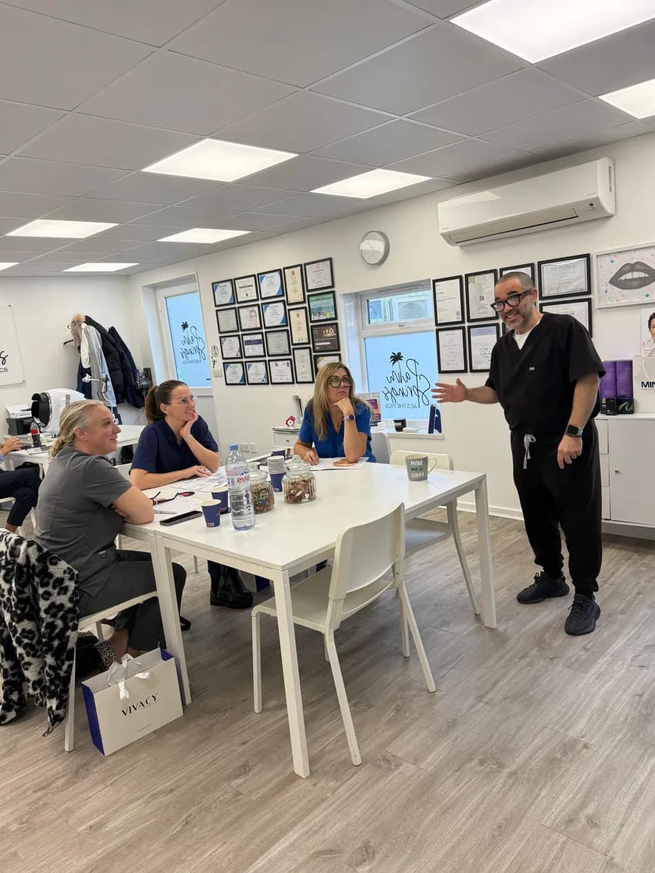 Lee teaching inside the Palm Springs Aesthetics Training clinic